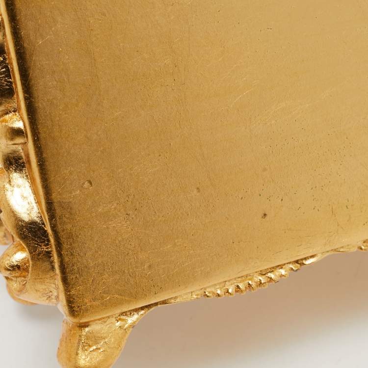Pre Owned Dolce & Gabbana Gold Barocco Wood Clock Dolce Box Top Handle Bag