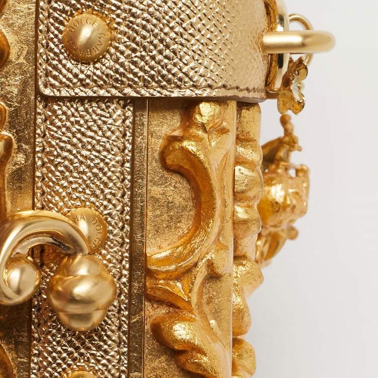 Pre Owned Dolce & Gabbana Gold Barocco Wood Clock Dolce Box Top Handle Bag