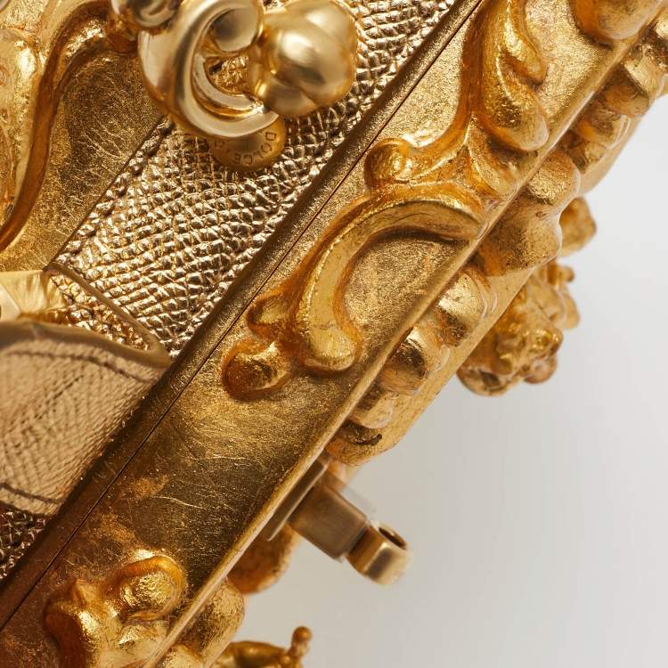 Pre Owned Dolce & Gabbana Gold Barocco Wood Clock Dolce Box Top Handle Bag