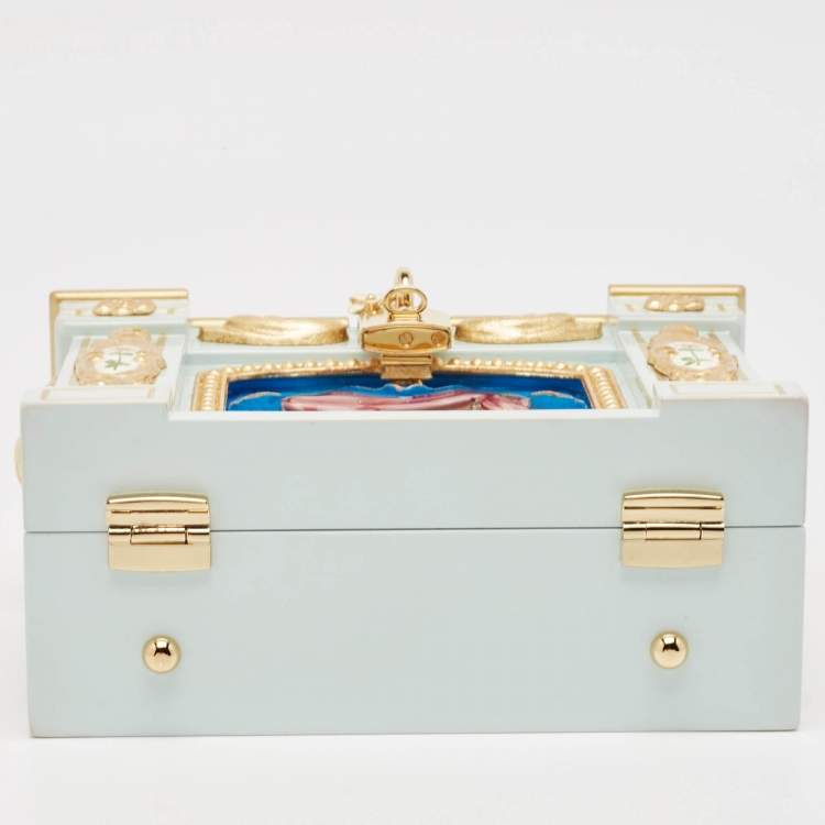 Pre Owned Dolce & Gabbana Gold Acrylic, Wood and Snakeskin Cinderella Dolce Box Top Handle Bag