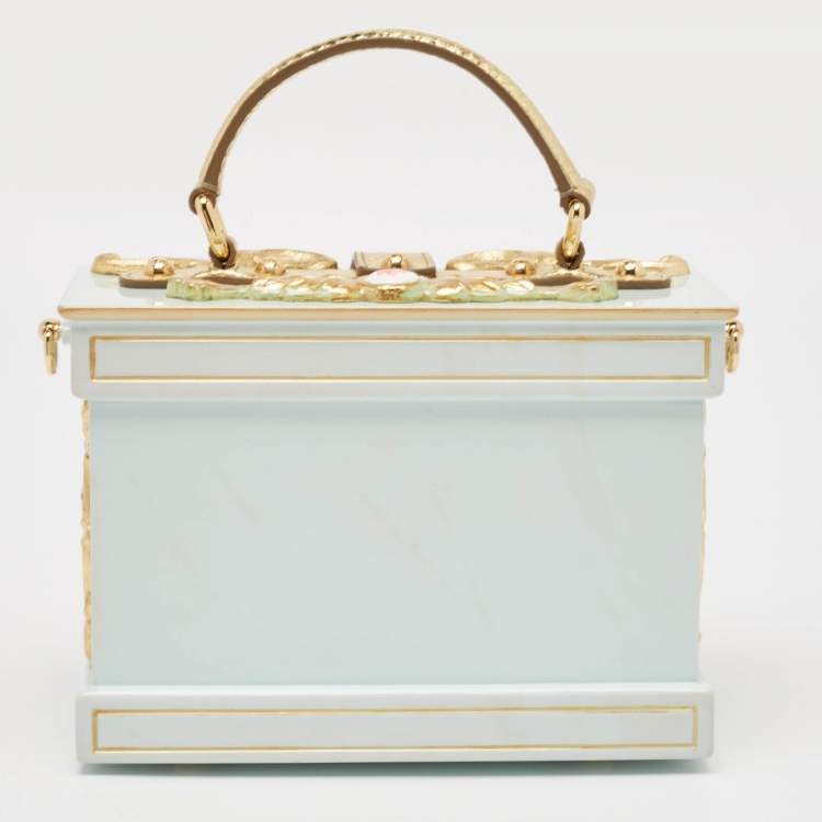 Pre Owned Dolce & Gabbana Gold Acrylic, Wood and Snakeskin Cinderella Dolce Box Top Handle Bag