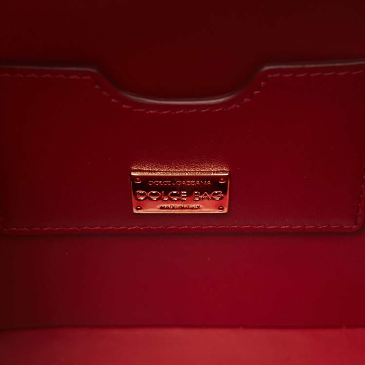 Pre Owned Dolce & Gabbana Gold/Red Rose Wood L'amore e' Bellezza Dolce Box Top Handle Bag