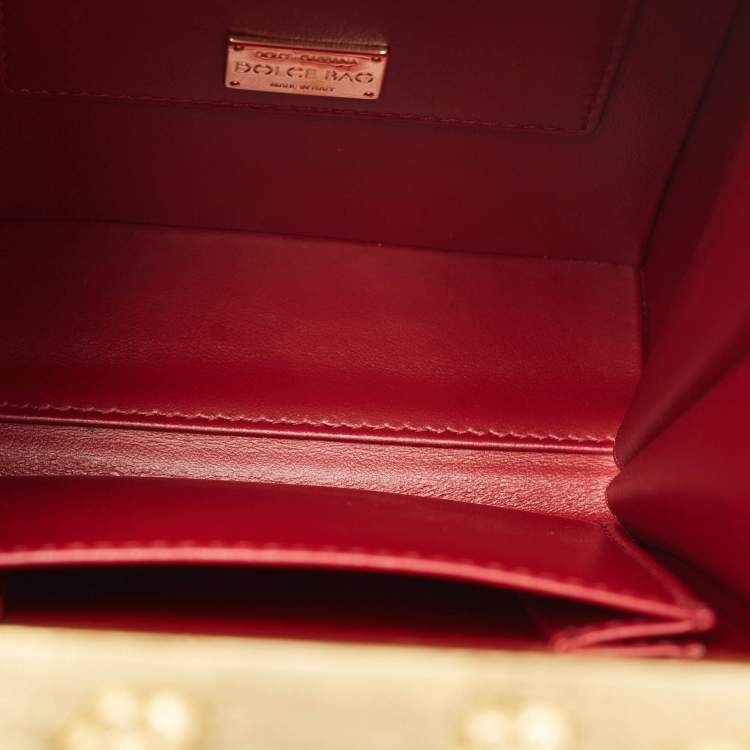 Pre Owned Dolce & Gabbana Gold/Red Rose Wood L'amore e' Bellezza Dolce Box Top Handle Bag