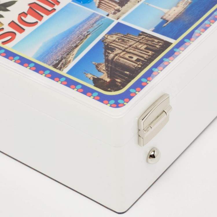Pre Owned Dolce & Gabbana White/Red Acrylic and Leather Della Sicilia Dolce Box Top Handle Bag