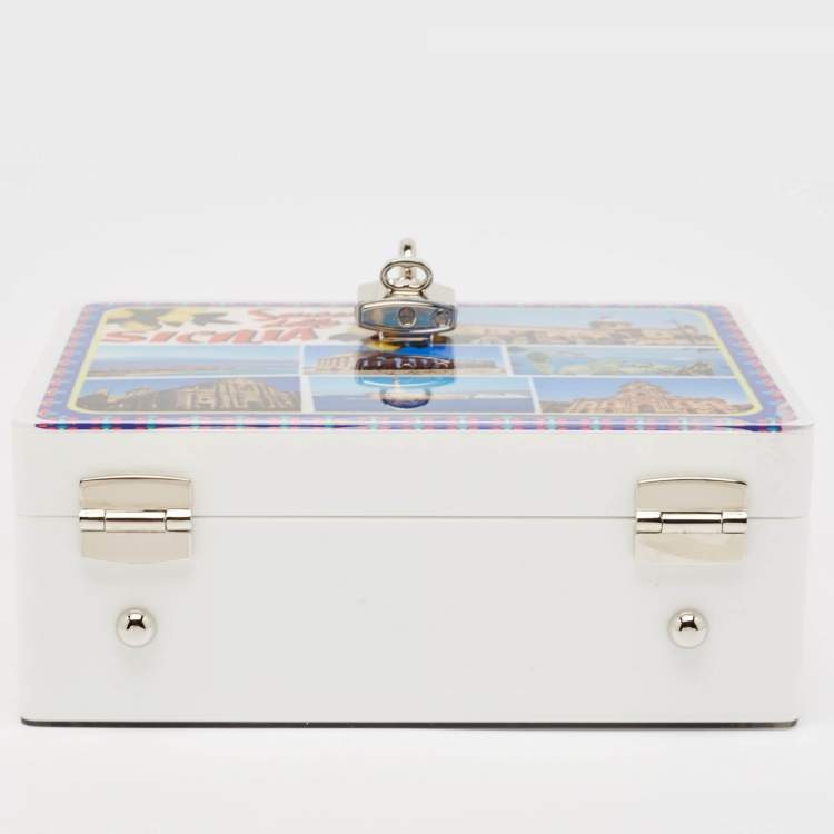 Pre Owned Dolce & Gabbana White/Red Acrylic and Leather Della Sicilia Dolce Box Top Handle Bag