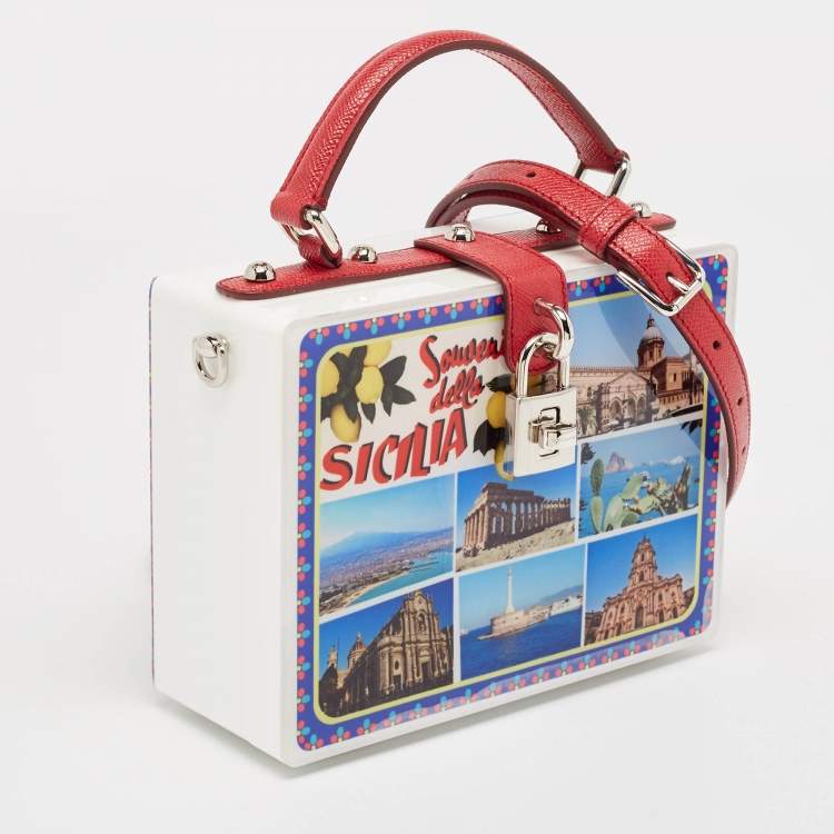 Pre Owned Dolce & Gabbana White/Red Acrylic and Leather Della Sicilia Dolce Box Top Handle Bag