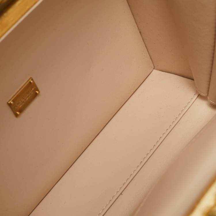 Pre Owned Dolce & Gabbana Gold/Beige Wood and Velvet Mirror Box Regine Top Handle Bag