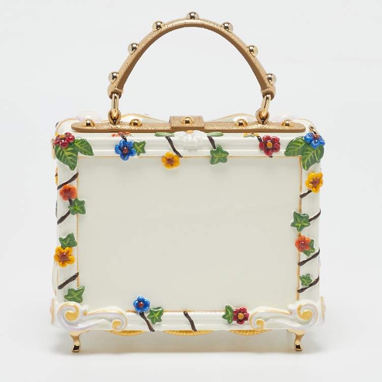 Pre Owned Dolce & Gabbana Gold Acrylic and Leather Fruit basket Dolce Box Top Handle Bag