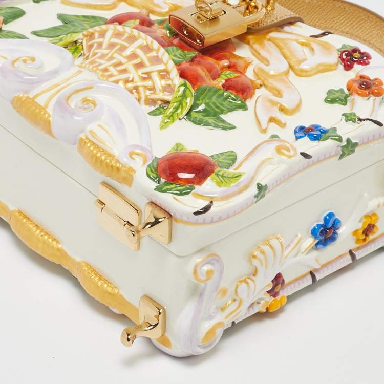 Pre Owned Dolce & Gabbana Gold Acrylic and Leather Fruit basket Dolce Box Top Handle Bag