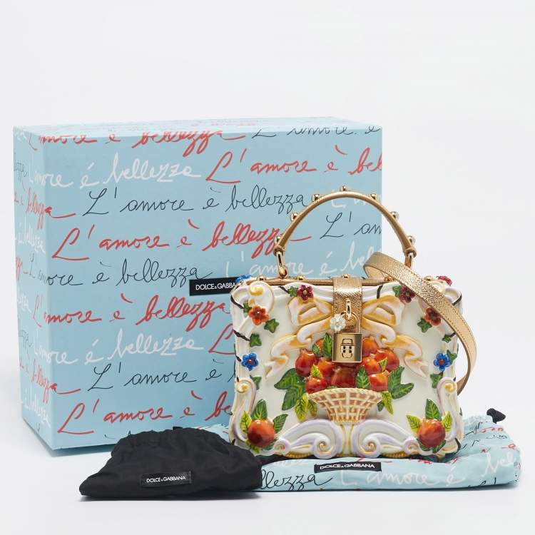 Pre Owned Dolce & Gabbana Gold Acrylic and Leather Fruit basket Dolce Box Top Handle Bag