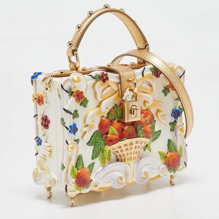 Pre Owned Dolce & Gabbana Gold Acrylic and Leather Fruit basket Dolce Box Top Handle Bag