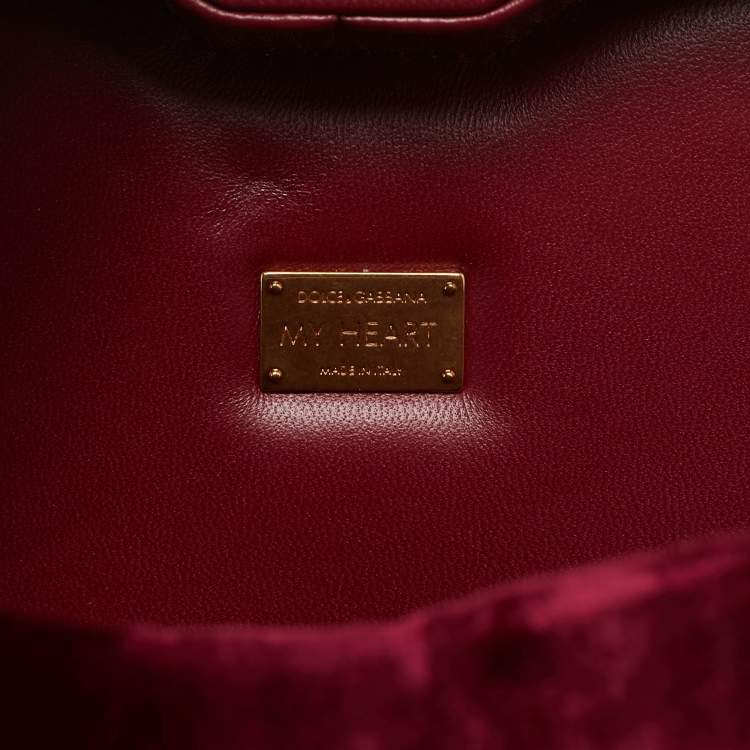 Pre Owned Dolce & Gabbana Burgundy Velvet & Snakeskin Crystal My Heart Box Top Handle Bag