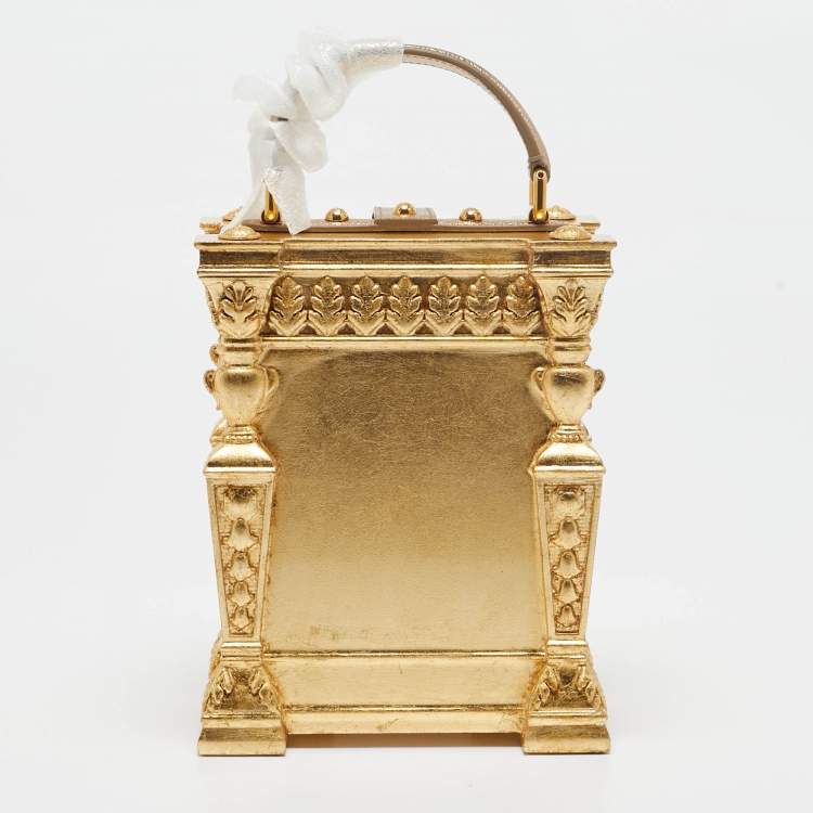 Pre Owned Dolce & Gabbana Gold Wood Acrylic Baroque Box Top Handle Bag