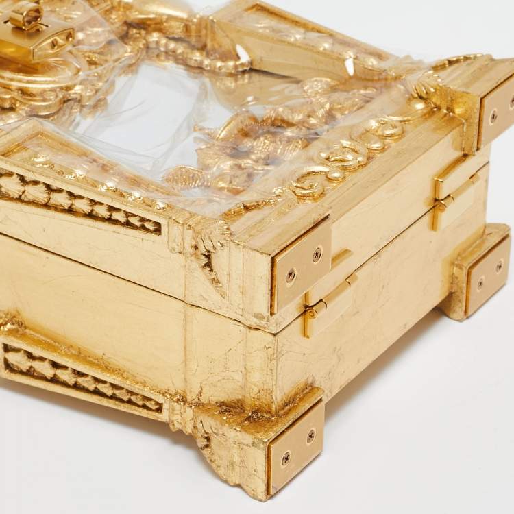 Pre Owned Dolce & Gabbana Gold Wood Acrylic Baroque Box Top Handle Bag