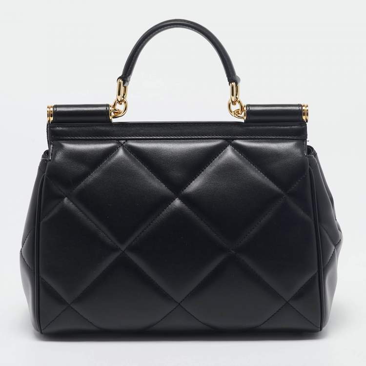 Pre Owned Dolce & Gabbana Black Quilted Leather Medium Miss Sicily Top Handle Bag