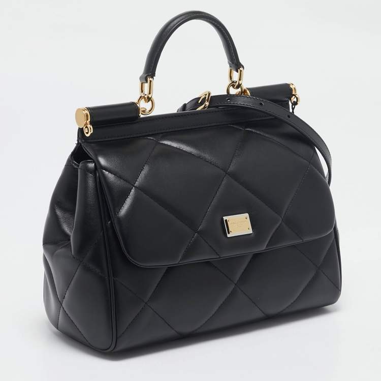 Pre Owned Dolce & Gabbana Black Quilted Leather Medium Miss Sicily Top Handle Bag