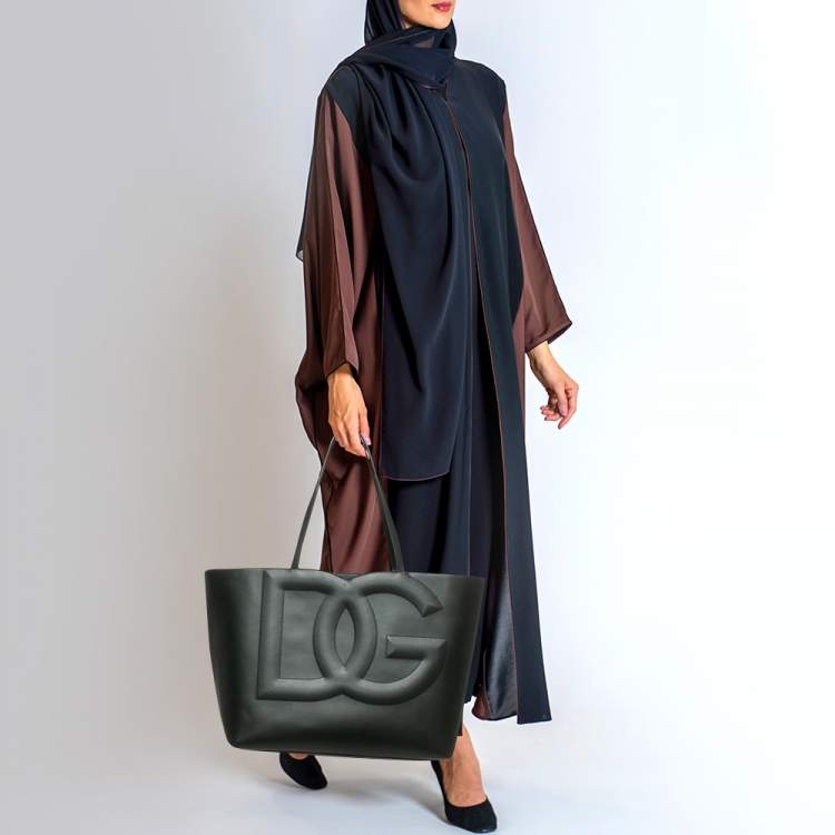 Pre Owned Dolce & Gabbana Black Leather DG Logo Shopper Tote
