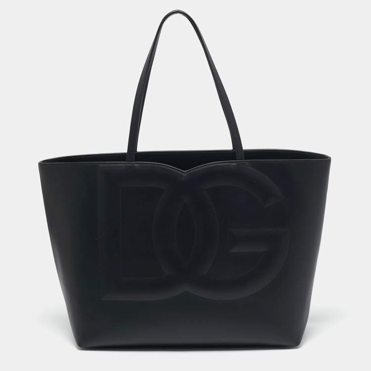 Pre Owned Dolce & Gabbana Black Leather DG Logo Shopper Tote
