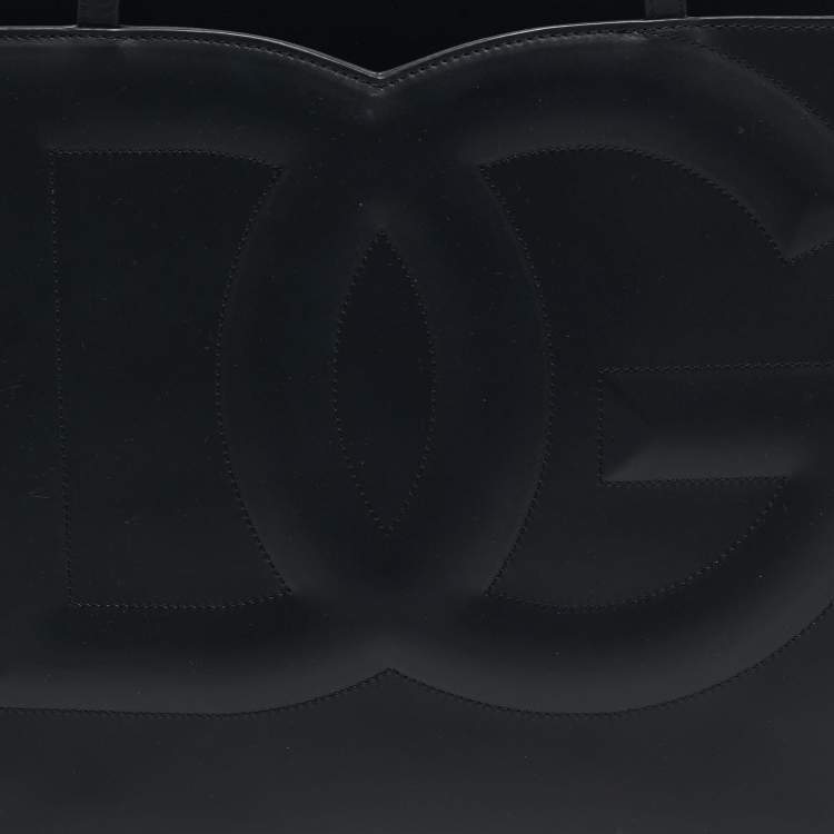 Pre Owned Dolce & Gabbana Black Leather DG Logo Shopper Tote