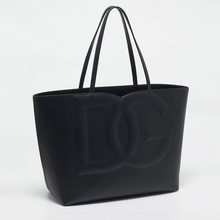 Pre Owned Dolce & Gabbana Black Leather DG Logo Shopper Tote