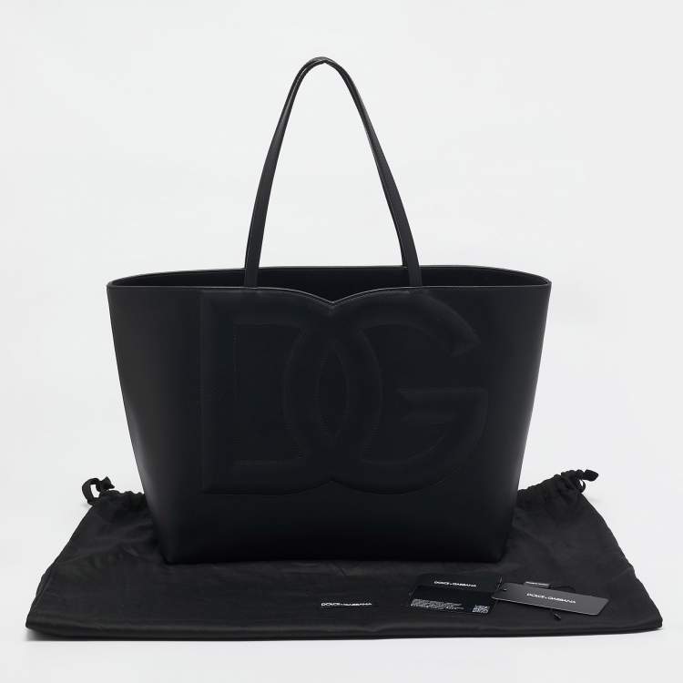 Pre Owned Dolce & Gabbana Black Leather DG Logo Shopper Tote