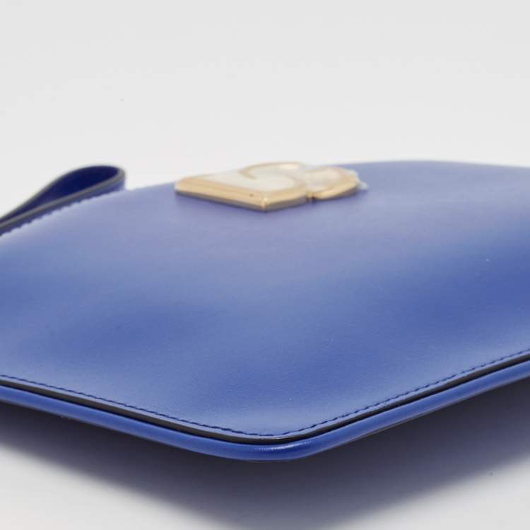 Pre Owned Dolce & Gabbana Blue Leather DG Millennials Wristlet Clutch