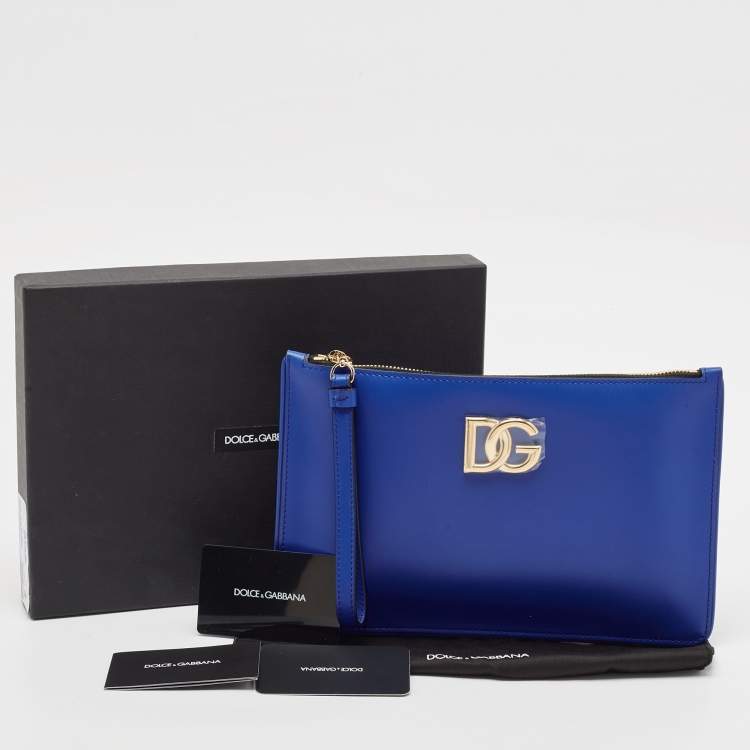 Pre Owned Dolce & Gabbana Blue Leather DG Millennials Wristlet Clutch