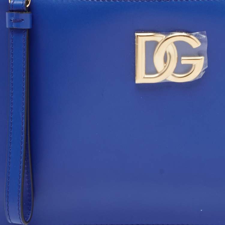 Pre Owned Dolce & Gabbana Blue Leather DG Millennials Wristlet Clutch