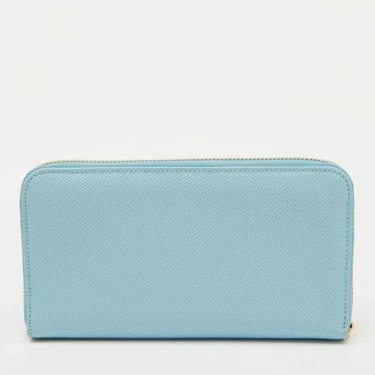 Pre Owned Dolce & Gabbana Blue Leather Zip Around Wallet