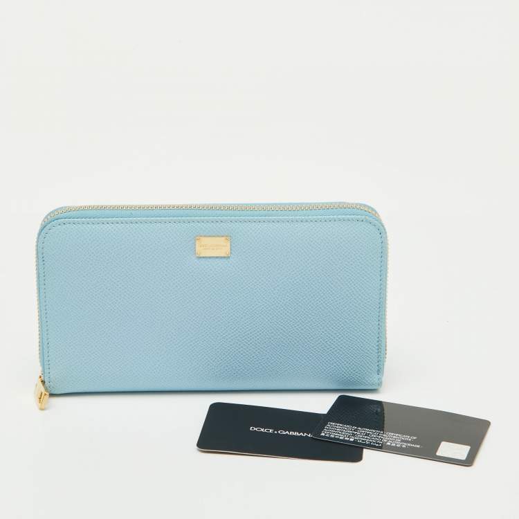 Pre Owned Dolce & Gabbana Blue Leather Zip Around Wallet