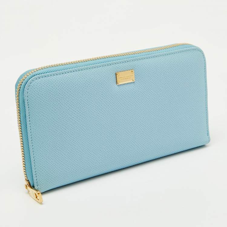 Pre Owned Dolce & Gabbana Blue Leather Zip Around Wallet