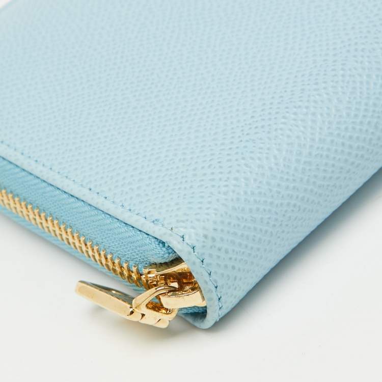 Pre Owned Dolce & Gabbana Blue Leather Zip Around Wallet