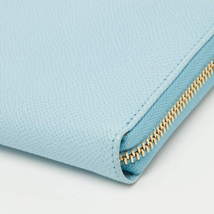 Pre Owned Dolce & Gabbana Blue Leather Zip Around Wallet