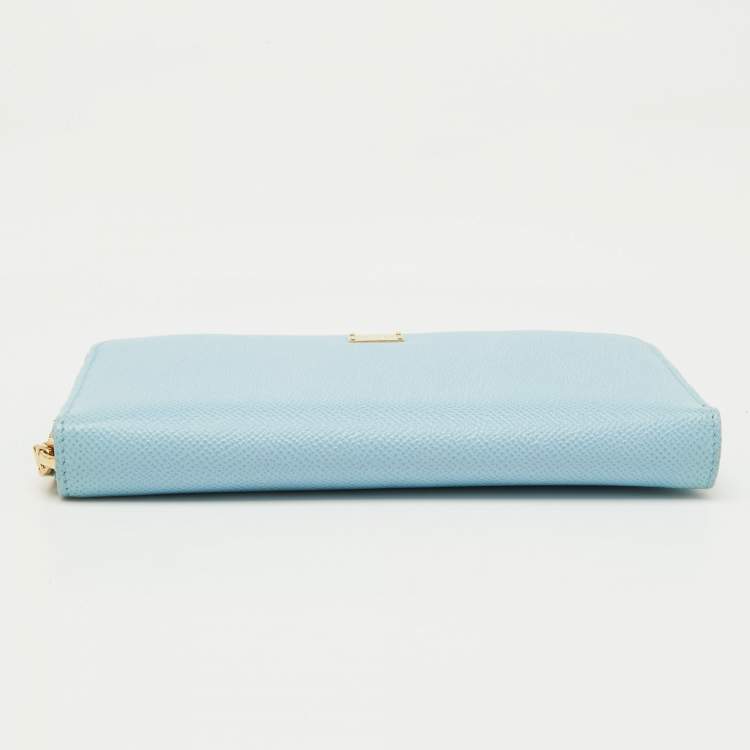 Pre Owned Dolce & Gabbana Blue Leather Zip Around Wallet