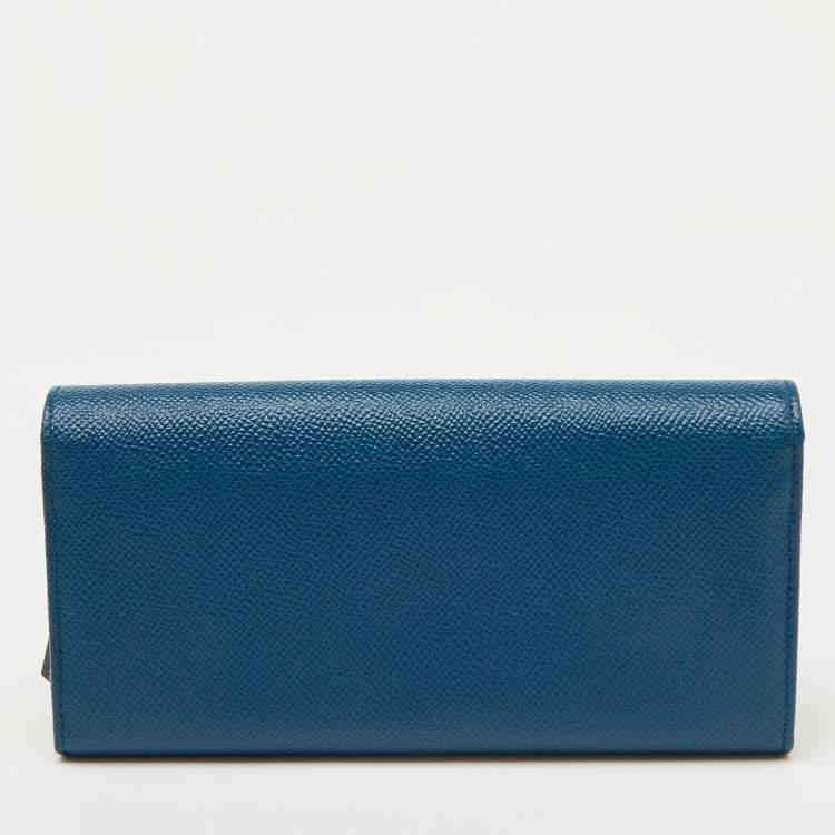 Pre Owned Dolce & Gabbana Blue Leather Flap Continental Wallet