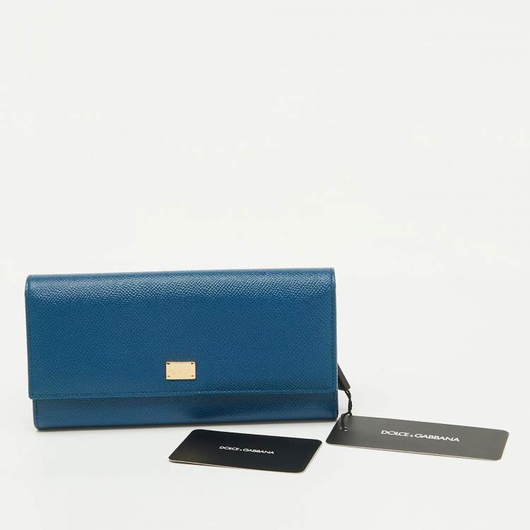 Pre Owned Dolce & Gabbana Blue Leather Flap Continental Wallet