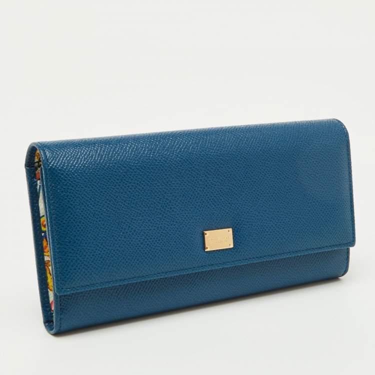 Pre Owned Dolce & Gabbana Blue Leather Flap Continental Wallet