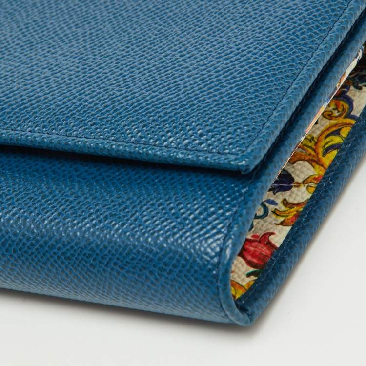 Pre Owned Dolce & Gabbana Blue Leather Flap Continental Wallet