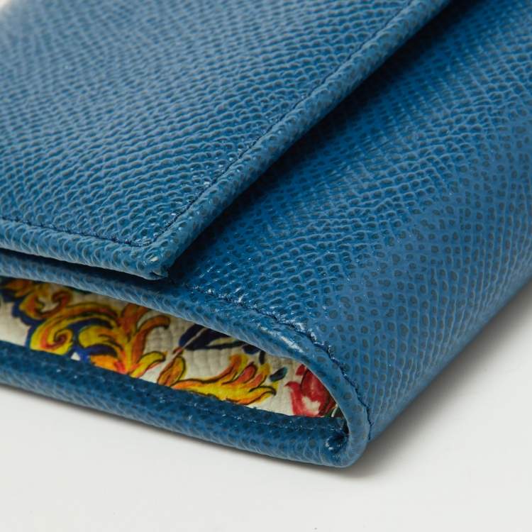 Pre Owned Dolce & Gabbana Blue Leather Flap Continental Wallet