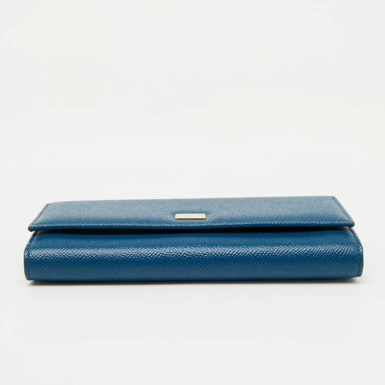 Pre Owned Dolce & Gabbana Blue Leather Flap Continental Wallet
