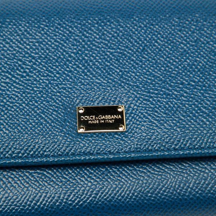 Pre Owned Dolce & Gabbana Blue Leather Flap Continental Wallet