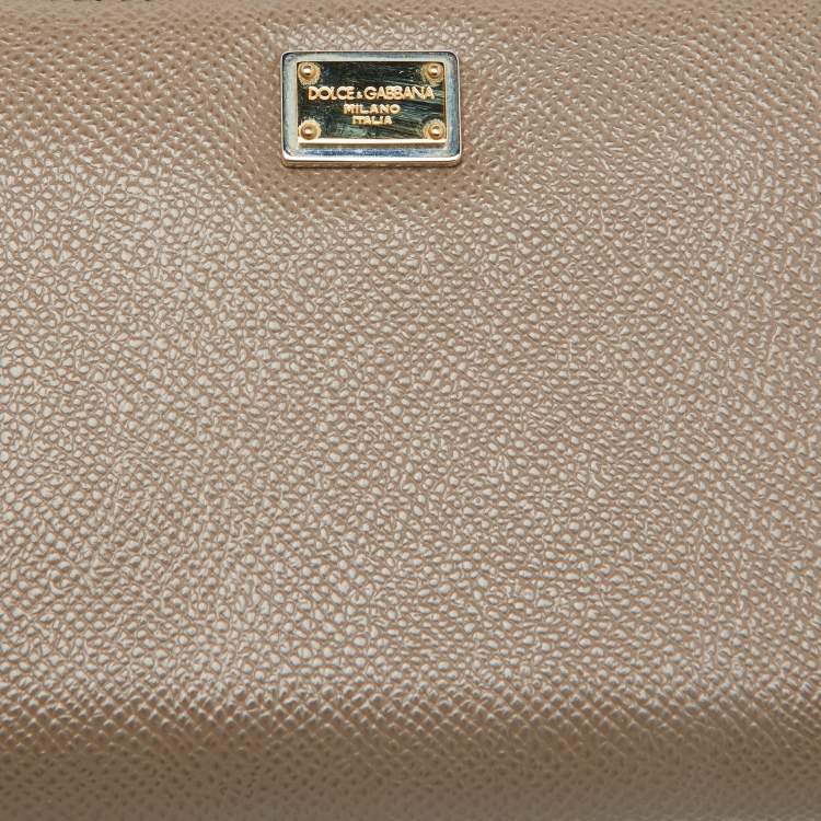 Pre Owned Dolce & Gabbana Taupe Leather Zip Around Wallet