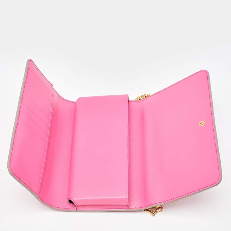 Pre Owned Dolce & Gabbana Pink Leather Sicily Phone Chain Bag