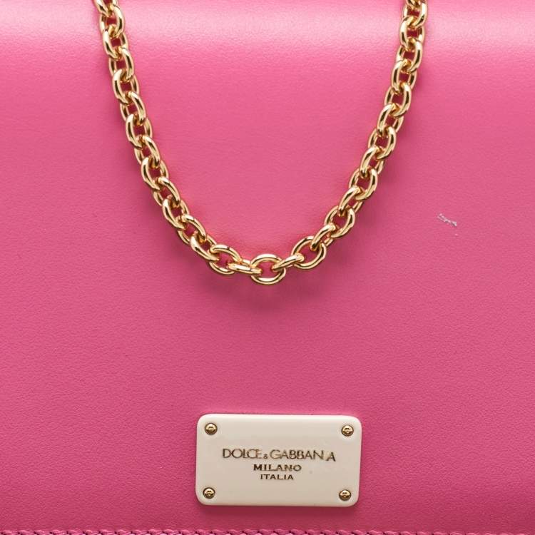 Pre Owned Dolce & Gabbana Pink Leather Sicily Phone Chain Bag