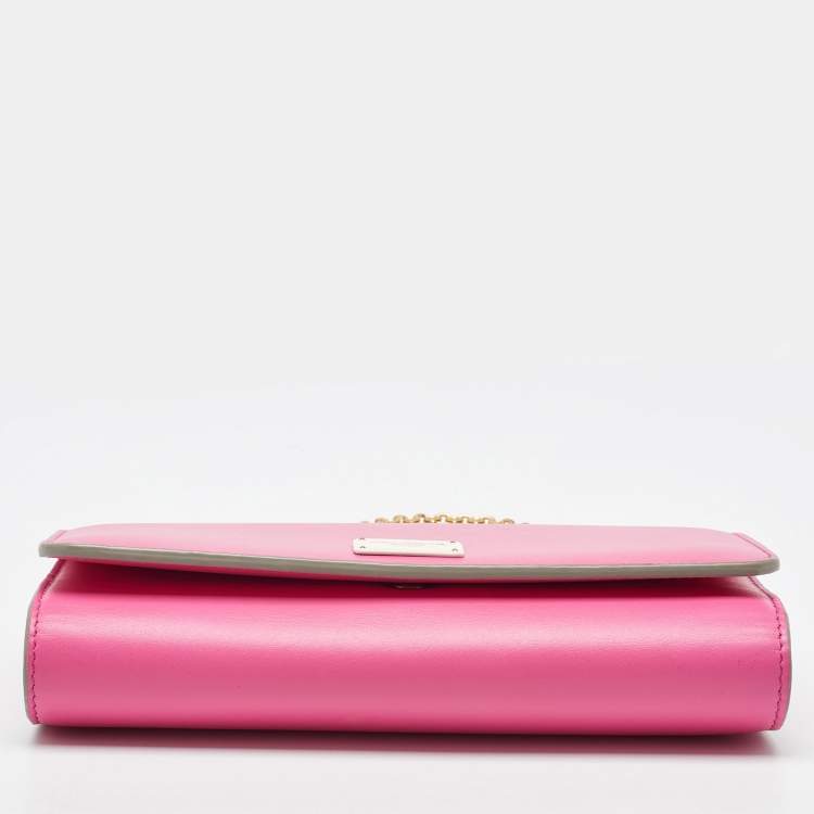 Pre Owned Dolce & Gabbana Pink Leather Sicily Phone Chain Bag