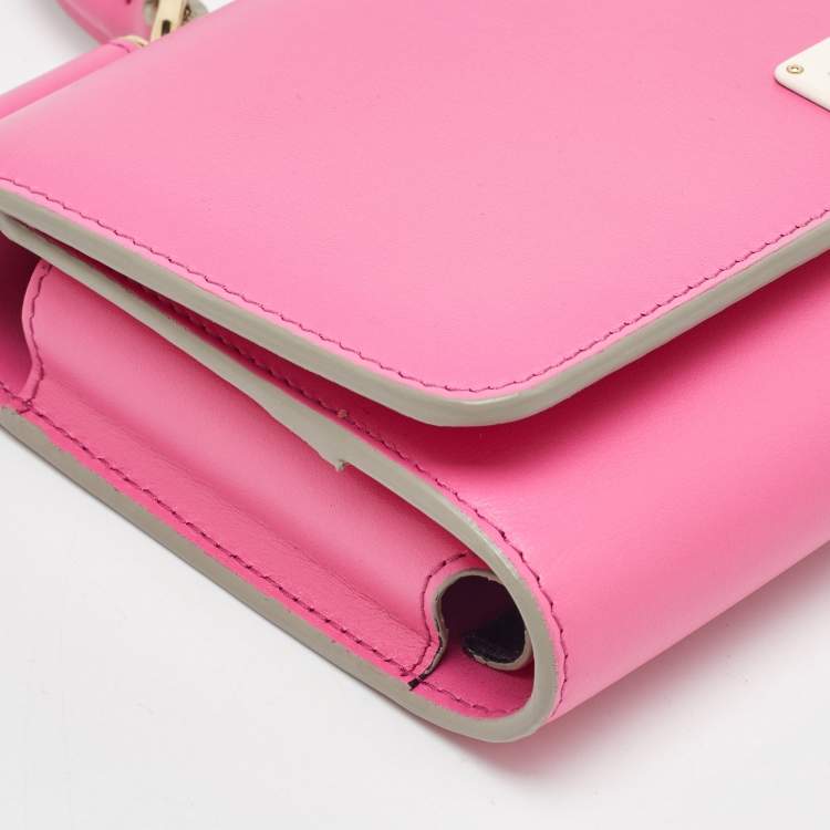 Pre Owned Dolce & Gabbana Pink Leather Sicily Phone Chain Bag