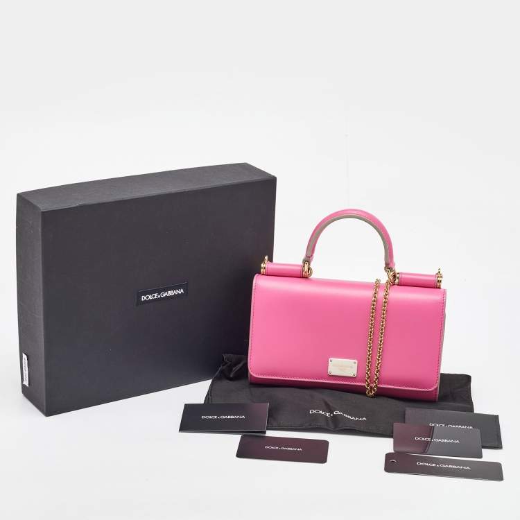 Pre Owned Dolce & Gabbana Pink Leather Sicily Phone Chain Bag