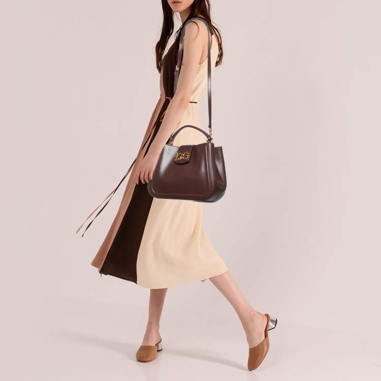 Pre Owned Dolce & Gabbana Brown Leather DG AMORE Top Handle Bag