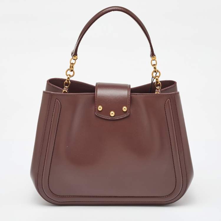 Pre Owned Dolce & Gabbana Brown Leather DG AMORE Top Handle Bag