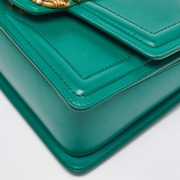 Pre Owned Dolce & Gabbana Green Leather DG Amore Top Handle Bag